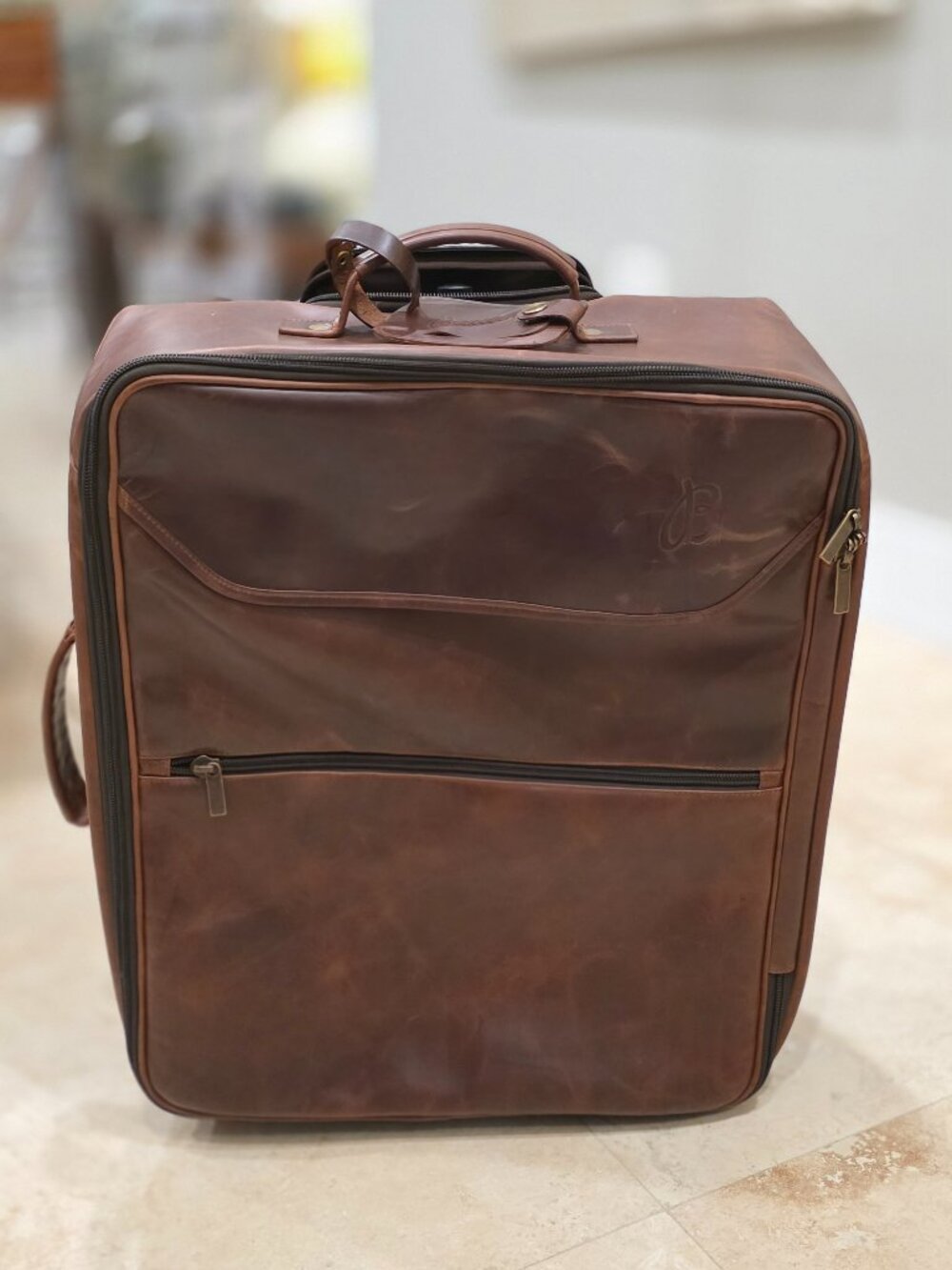 Breitling Brown Leather Rolling Suitcase